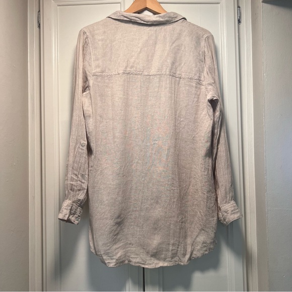 Sigrid Olsen Linen Button Front Tunic Top Beige Long Sleeve Pocket Large Collar - Picture 4 of 4